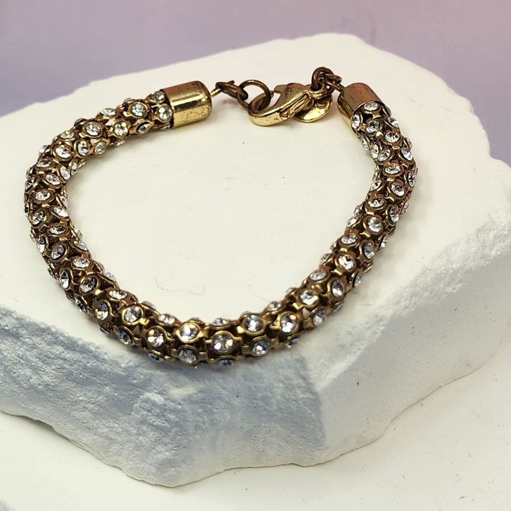 Swarovski Gold Tone Clear Crystal Pave Mesh Bracelet 7in Statement Gift for Her